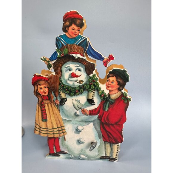 Vintage Wood Animated Musical Christmas Decoration With Snowman & Children - Picture 9 of 9